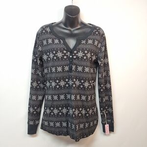 Urbanology Women's Black Gray V-Neck Long Sleeve T-shirt Size L NWT